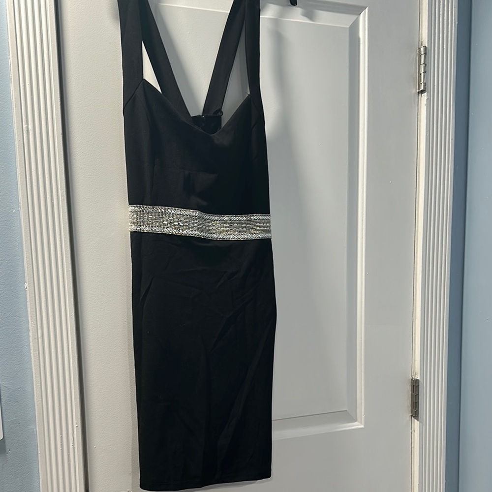 Elegant Black Dress with Silver Accents women's plus